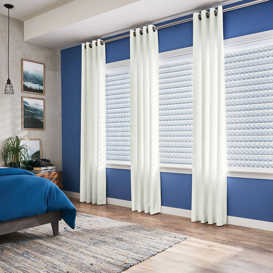 Window treatments layered shades with silk drapery | Floor to Ceiling Sycamore