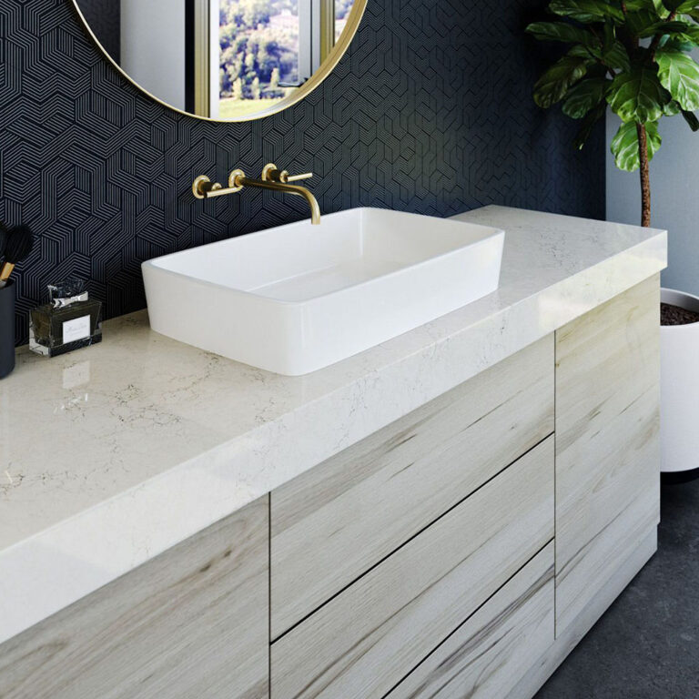 Bathroom vanity with modern raised sink