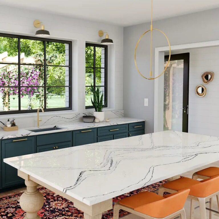 very stylish solid surface counter in white with black lines