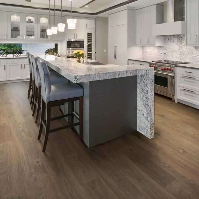 elegant laminate flooring in a contemporary kitchen with shaker cabinets