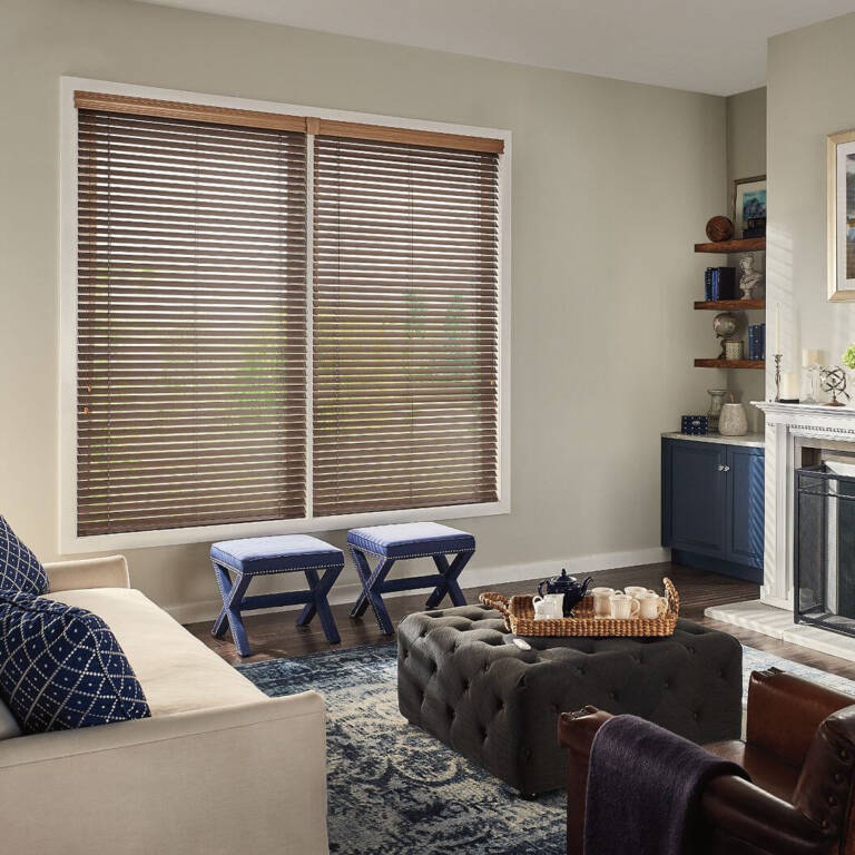 Graber wood blinds in a den