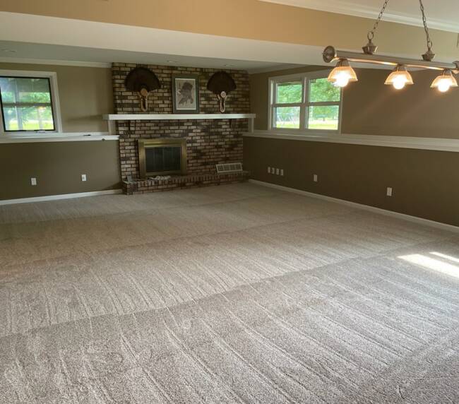 living room featuring freshly laid carpet